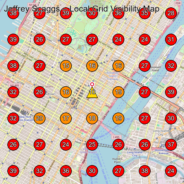 Jeffrey Scaggs GeoGrid visibility map for Legal Services in New York